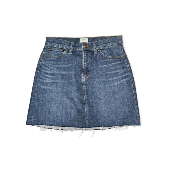 J. Crew Raw Hem Denim Skirt. Medium Wash. - Picture 2 of 5